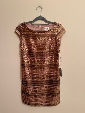 Eliza J Rose Gold Sequin Stripe Mini Dress